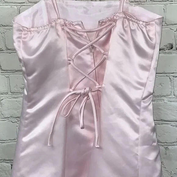 Pink Satin Flower Girl Dress Girls 8 Rhinestone Lace Up Formal Wedding Easter - Picture 8 of 12